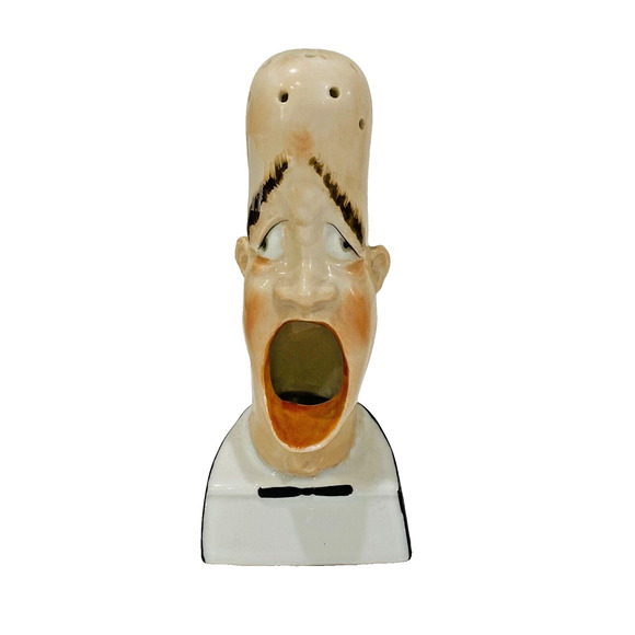 Schafer & Vater Style Smoker Ash Pot Figurine Long Faced Bald Man W/ Open Mouth - Picture 1 of 6
